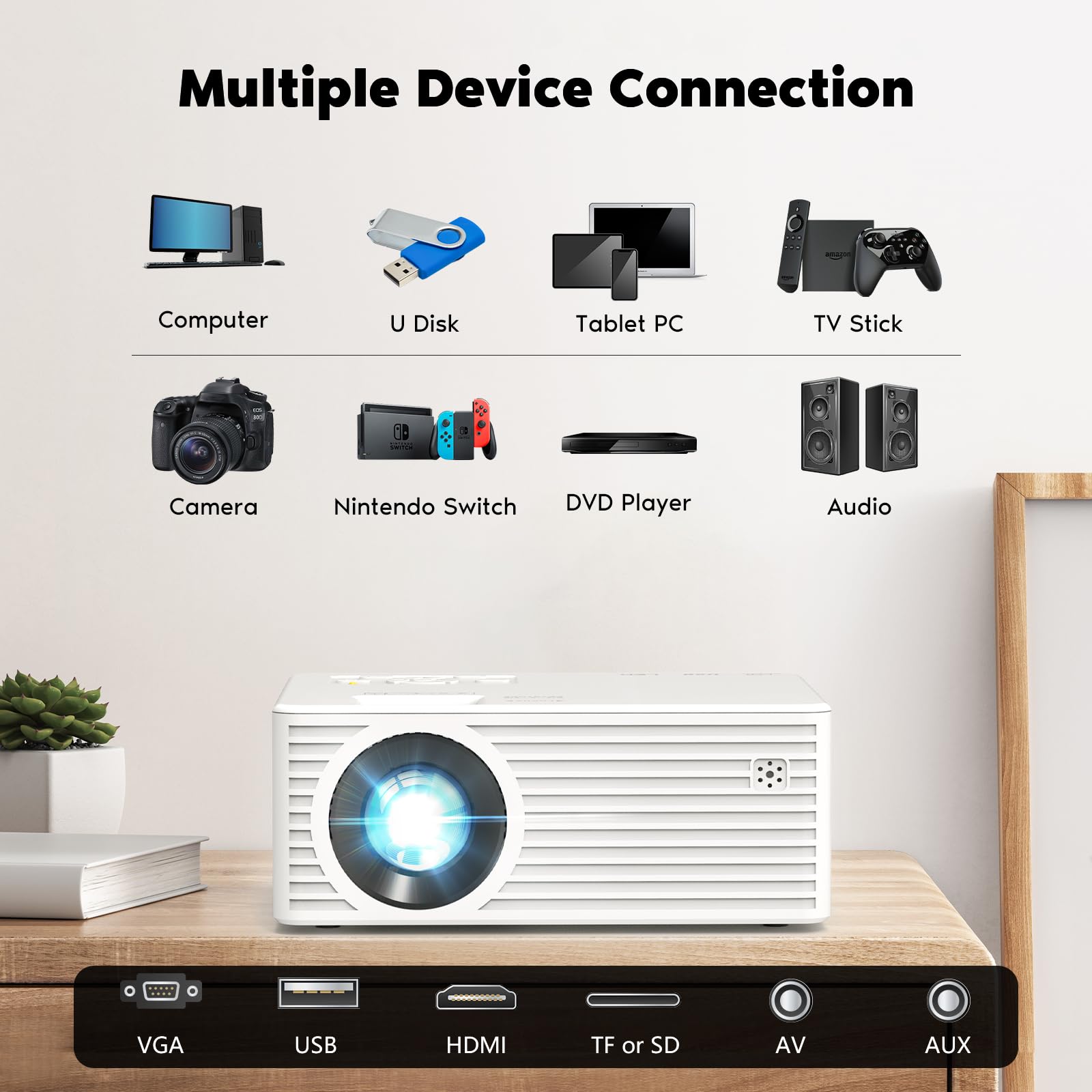 Mini Projector with 5G WiFi and Bluetooth (with Tripod), 1080P Supported 10000Lm Outdoor Projector, Portable Movie Projector Compatible with TV Stick, iOS, Android, PS5, HDMI, USB