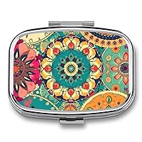 Pill Box Square Pill Case for Purse & Pocket Portable Mini Round Flower Pill Organizer with 2 Compartment Cute Pill Container Holder Travel Pillbox to Hold Vitamins Medication Fish Oil