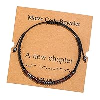 Inspirational Morse Code Wood Hematite Bead Woven Braded Rope Bracelet with Card for Men Women Unisex