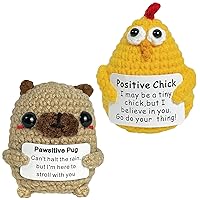 Positive Pug + Positive Chick, Crochet Emotional Support Dog, Mini Funny Crocheted Animal, Inspirational Encouragment Cheer Up Small Gift for Friend Women