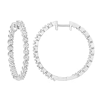 La4ve Diamond 1.00 CT Inside-out Round Cut Natural Diamond Hypoallergenic Hoop Earrings (I-J, I3) in Sterling Silver | Fine Jewelry for Women Girls | Gift Box Included