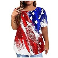 Plus Size Tops for Women Tunic Short Sleeve Shirts Crew Neck Blouse Fashion Independence Day Printed Tees 2024
