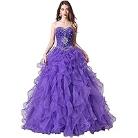 Women's Off Shoulder Ball Gowns Beaded Sweet 16 Quinceanera Dress Tulle Prom Dresses Long