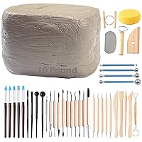 Natural Air-Dry Modeling Clay - 10LBs with 40 Pcs Pottery Sculpting Tool Set, All-Purpose Clay (Gray)