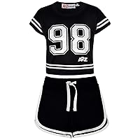 Kids Girls 98 Crop Top & Shorts Set Sports Jogging Belly Tees Summer Outfit Sets