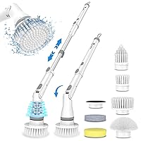 Electric Spin Scrubber, LEENPEKER Adjustable Cordless 450RPM Power Shower Cleaning Brush with 6 Brush Heads, IP68 Waterproof Extension Handle for Bathroom Tub Kitchen Tile Floor Car