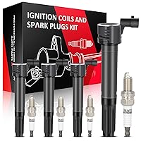 SCITOO 4 ignition coils with 4 iridium Spark Plugs for Fiat 2012 2013 2014 2015 2016 500 L4 1.4L C-827 C1815 UF649