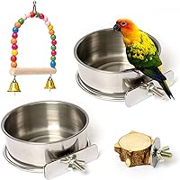 Stainless Steel Bird Feeder, Parrot Food Bowl Clamp Holder - 2 Pack Bird Perch Platform Stand