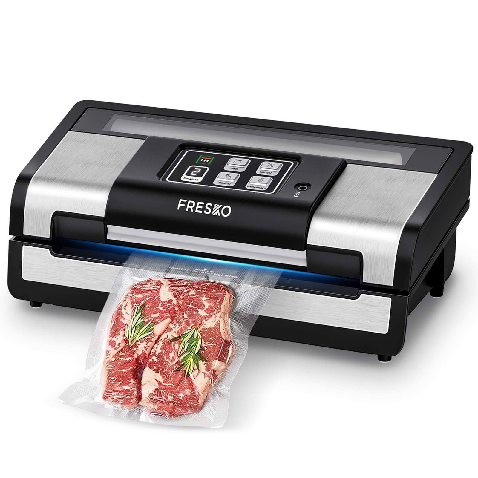 FRESKO Smart Vacuum Sealer Pro, Full Automatic Food Sealer Machine with Auto Dry/Moist Detection, Roll Bag and Built-in Cutter, Powerful Seal a Meal Sealer Machine for Food Storage Saver