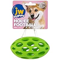 JW Pet Hol-ee Football Dog Toy Puzzle Ball, Natural Rubber, Small (5 Inch Length), Colors May Vary