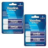Vaseline Lip Therapy Care Original, Fast-Acting Nourishment, Ideal for Chapped, Dry, Cracked, or Damaged Lips, Lip Balm, 2-Pack of 2, 0.16 Oz Each, 4 Lip Balms