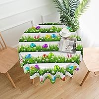Colorful Easter Egg Print Round Tablecloth 60 Inch Table Cloth Circular Table Cover for Dining Kitchen Banquet Dinner