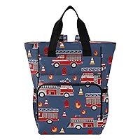 Cartoon Fire Truck Diaper Bag Backpack for Baby Girl Boy Large Capacity Baby Changing Totes with Three Pockets Multifunction Travel Baby Bag for Travelling Picnicking Playing