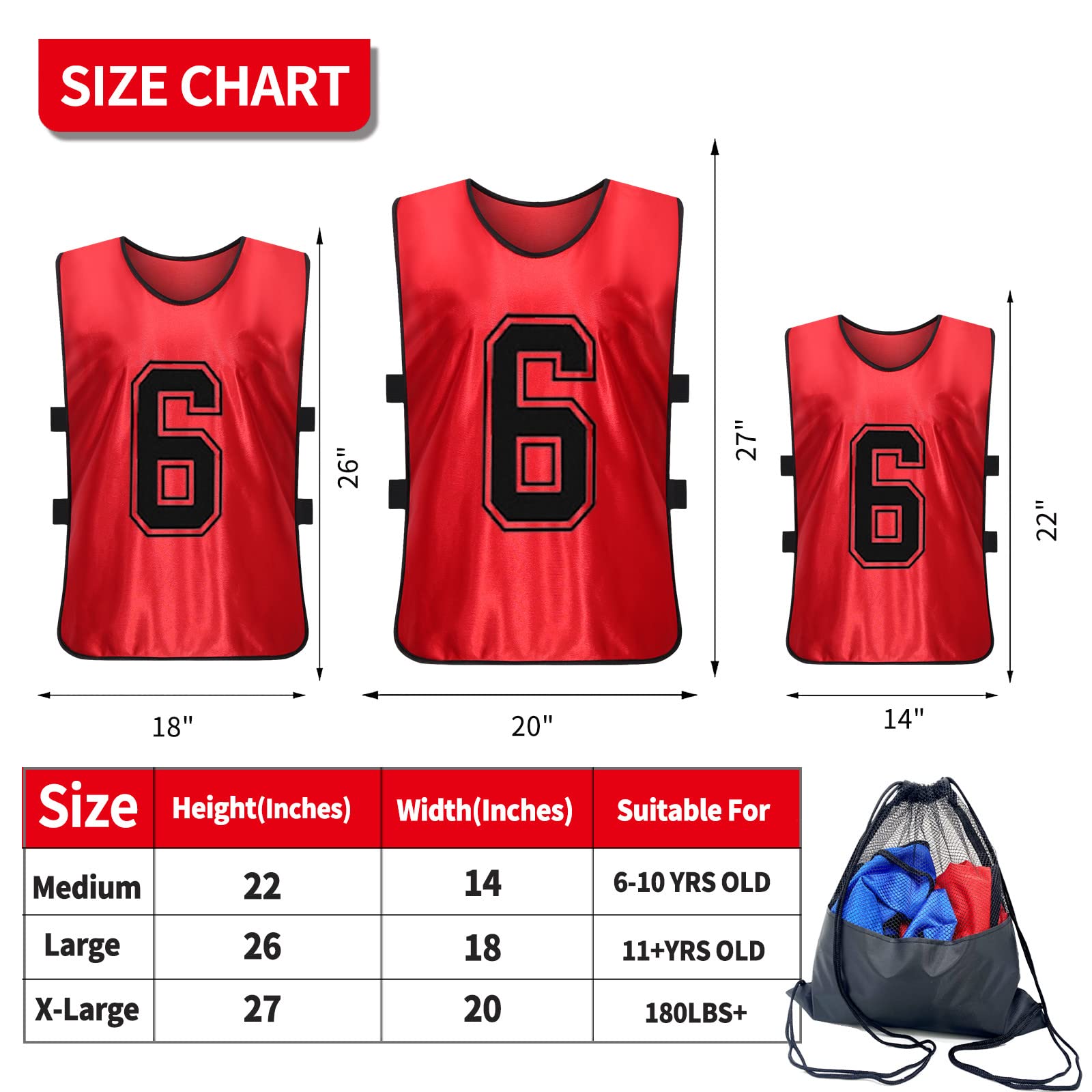 PULUOMASI Sports Pinnies-Numbered Practice Vest Pennies for Soccer Basketball Jersey Bibs -Set of 12/Youth Adults Team