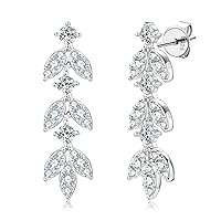 Moissanite Drop Dangle Earrings for Women, 925 Sterling Silver Lab Created Diamond Leaf-Shape Earrings 18K Gold Plated Earring Hypoallergenic Jewelry Christmas Birthday Gifts with Jewelry Box Packed