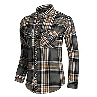 Men's Button Down Regular Fit Long Sleeve Plaid Flannel Casual Shirts Regular Fit Dress Shirt Blouse with Pocket