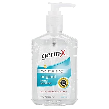 Germ-X Original Hand Sanitizer, Non-Drying Moisturizing Gel with Vitamin E, Instant and No Rinse Formula, Back to School Supplies College, 8 Fl Oz Pump Bottle (Pack of 12)