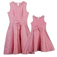 Mother and Daughter Red Plaid Sleeveless Dress with Bowknot Knee Length Dresses Family Matching Outfit