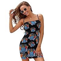 New Jersey Flag Logo Slim Slip Dress for Women Sexy Mini Dress Backless Sundress Summer Dresses