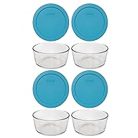 Pyrex (4 7201 4 Cup Glass Bowls & (4) 7201-PC Teal Blue Lids Made in the USA