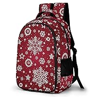 Silver Glittering Snowflakes Travel Laptop Backpack Red Christmas Background Large Casual Daypack Durable Work Computer Camping Back Packs Bags for Women Men