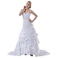 White Taffeta Layered Skirt Mermaid Wedding Gown With Floral Appliques
