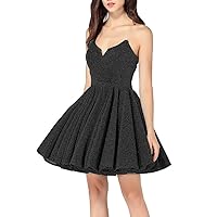 Women's Sexy Sparkly Glittery Short Sweetheart Homecoming Dresses 2019 A Line V-Neck Prom Dress Black