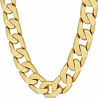 11.5mm Flat Cuban Link Chain Necklace for Men 24k Real Gold Plated