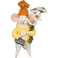 Primitives by Kathy Collectible Critter - Sunshine Mouse Felt Critter Lending a You are My Sunshine Sentiment with Knit Sweater, hat, and Flower Details