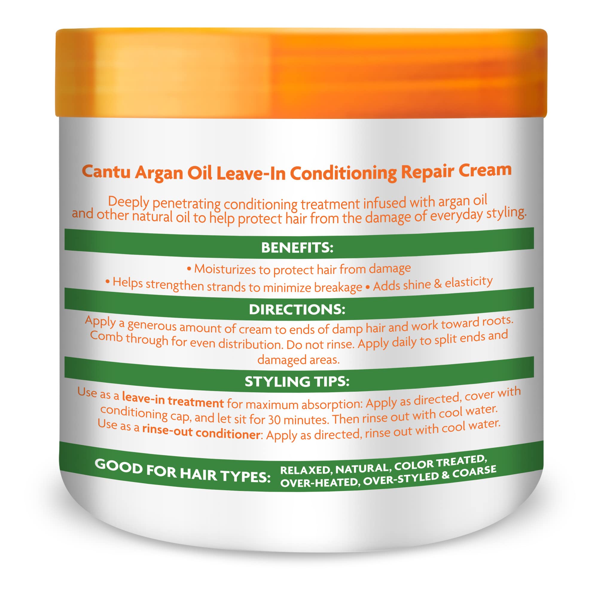 Cantu Leave-In Conditioning Repair Cream with Argan Oil, 16 oz (Pack of 2) (Packaging May Vary)