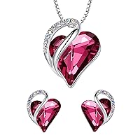 Leafael Infinity Love Heart Necklace and Stud Earrings for Women, October Birthstone Crystal Jewelry, Silver Tone Bundle Gifts for Women, Tourmaline Pink
