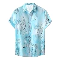 Men's Casual Graphic Shirts Summer Short Sleeve Turndown Collar Button Down Beach Shirts Loose Fit Hawaiian Shirts