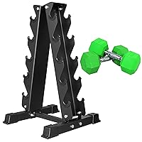 Signature Fitness Rubber Encased Hex Dumbbell with Rack