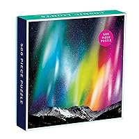 Galison Cosmic Lights 500 Piece Jigsaw Puzzle for Families and Adults, Outer Space Family Puzzle with Rainbow Aurora and Mountain Backdrop