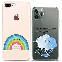Matching Couple Cases Compatible for iPhone 15 14 13 12 11 Pro Max Mini Xs 6s 8 Plus 7 Xr 10 SE 5 Slim fit Cute Rainy Design Flexible Cartoon Cloud Clear Cover Quote Art Nice BFF Print Rainbow