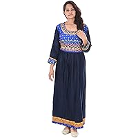 Indian 100% Cotton Blue Color Dress Mirror Print Women Fashion Long Plus Size