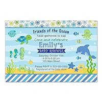 30 Invitations Boy Baby Shower Aquarium Under The Sea Animals Personalized Cards + 30 White Envelopes