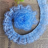 10 Yard Pleated Organza Lace Edge Trim Ribbon 1 inch Wide Assorted Colors Trimming Ruffle Fabric Embroidered Sewing Craft Wedding Bridal Dress Party Decoration Clothes Embellishment (Blue)