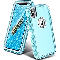 ORIbox for iPhone X/XS Case Blue, [10 FT Military Grade Drop Protection], Transparent Heavy Duty Shockproof Anti-Fall Case for iPhone X/XS Phone Case,6.1 inch,3 in 1, Crystal Blue