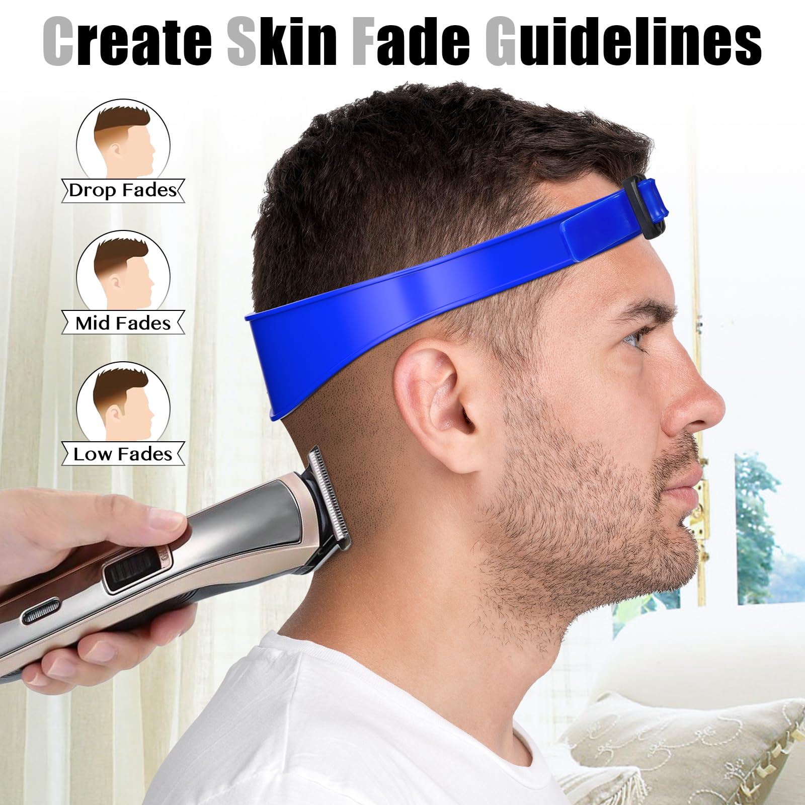 AOMGD Adjustable Hair Trimming Guide and Neckline Shaving Template,DIY Self Haircutting System, Shaving and Keeping a Clean and Straight Neck Hairline,Easy Use Tool Soft Portable(Blue)