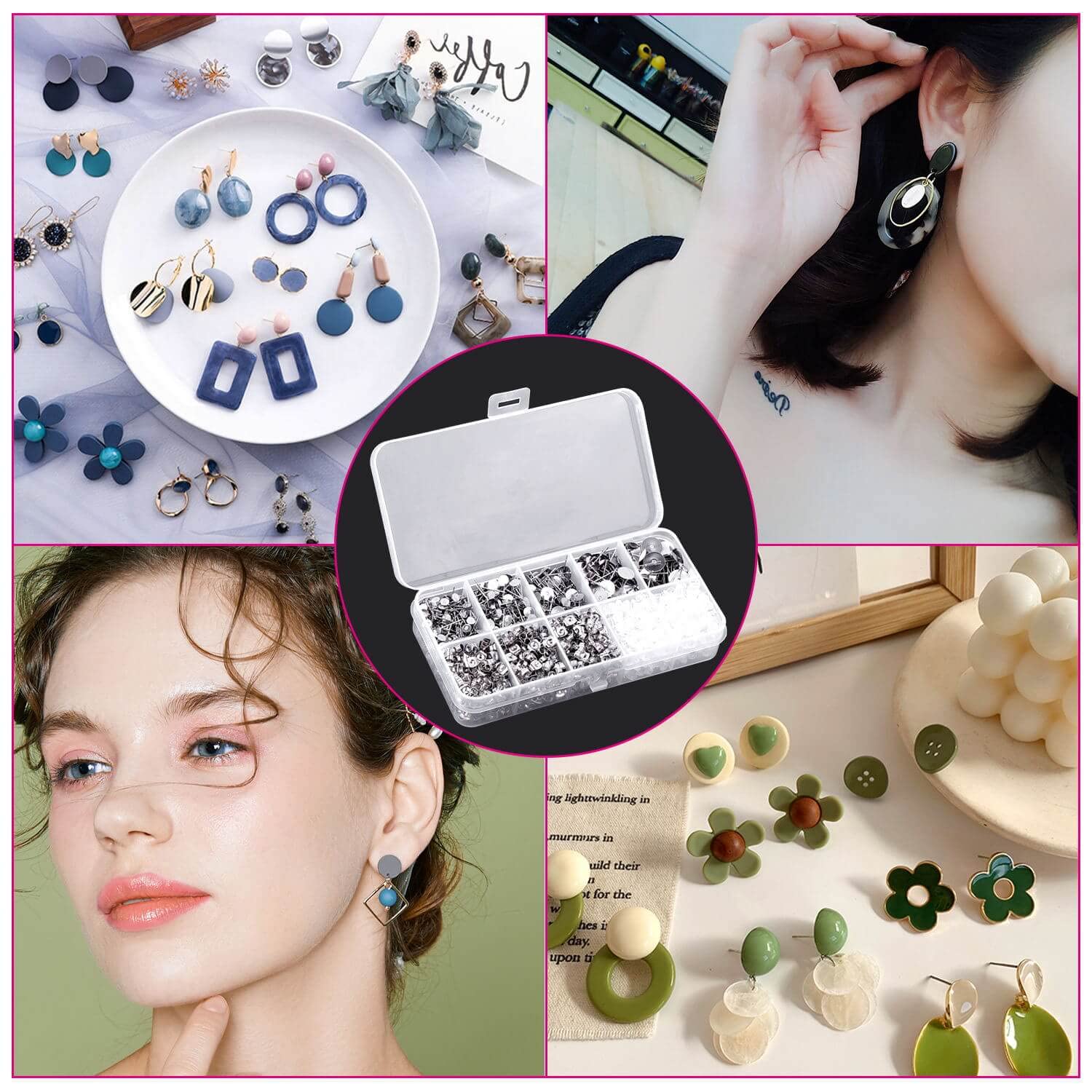 Earring Posts and Backs, Shynek 1800pcs Earring Making Supplies with Stainless Steel Earring Posts and Earring Backs for Studs, Earring Making Kit for DIY Earrings and Jewelry Making