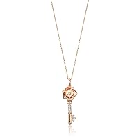 Jewelili Enchanted Disney Fine Jewelry 14K Rose Gold Belle Key Pendant with 1/10 Cttw Diamond