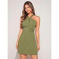 Summer Dresses for Women 2022 Twist Front Cami Dress Dresses for Women (Color : Olive Green, Size : Large)