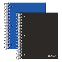 Oxford Spiral Notebooks, 5 Subject, College Ruled Paper, Durable Plastic Cover, 200 Sheets, 5 Divider Pockets, 2 per Pack (10388)