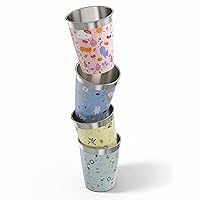 Kids Cups Set 4pcs x 12 Oz - Stainless Steel - No Plastic - Dishwasher Safe - Swiss Design - with Lid (optional)