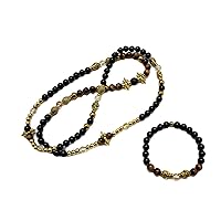 MANU Buddha Om Mani Padme Hum Black Tiger Spiritual Energy Jewelry Mala and Bracelet Set