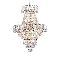 Luxury Gold Crystal Chandelier, Gold Clear Elegant Dazzling K9 Ceiling Pendant Shade Flush Mount Ceiling Lighting Fixture Jewel Droplets for Living Room Dining Room Hallway