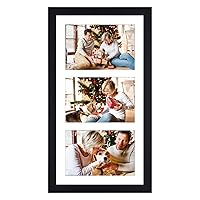 Golden State Art, 8.5x16.3 Black Wood Frame - White Mat for Three 5x7 Pictures - Sawtooth Hangers- Swivel Tabs - Wall Mounting - Landscape/Portrait - Real Glass - Collage Frame, Wood - Black With White Mat