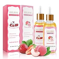 Strawberry Body Juice Oil, Peach Body Juice Oil, Skin Care Oil for Body Moisturizer, Suitable for All Skin Types Strawberry + Peach（Pack of 2）