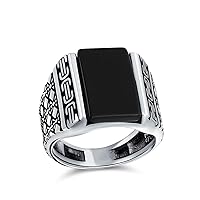 Diamond Shape Cable Etching Band Black Onyx Green Agate Gemstones Rectangle Signet Ring For Mens Heavy .925 Sterling Silver Handmade In Turkey